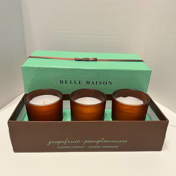 BELLE MAISON 3-Piece Grapefruit Scented Candle Gift Boxed Set - NEW! - Picture 1 of 8